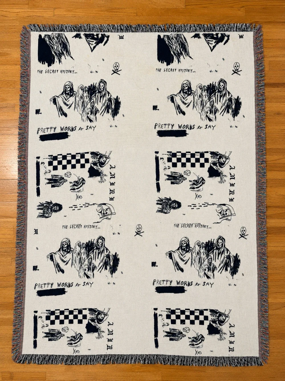 Gothic Woven Tapestry Throw Blanket Skull Grim Reaper Punk Art 80x60 Fringe